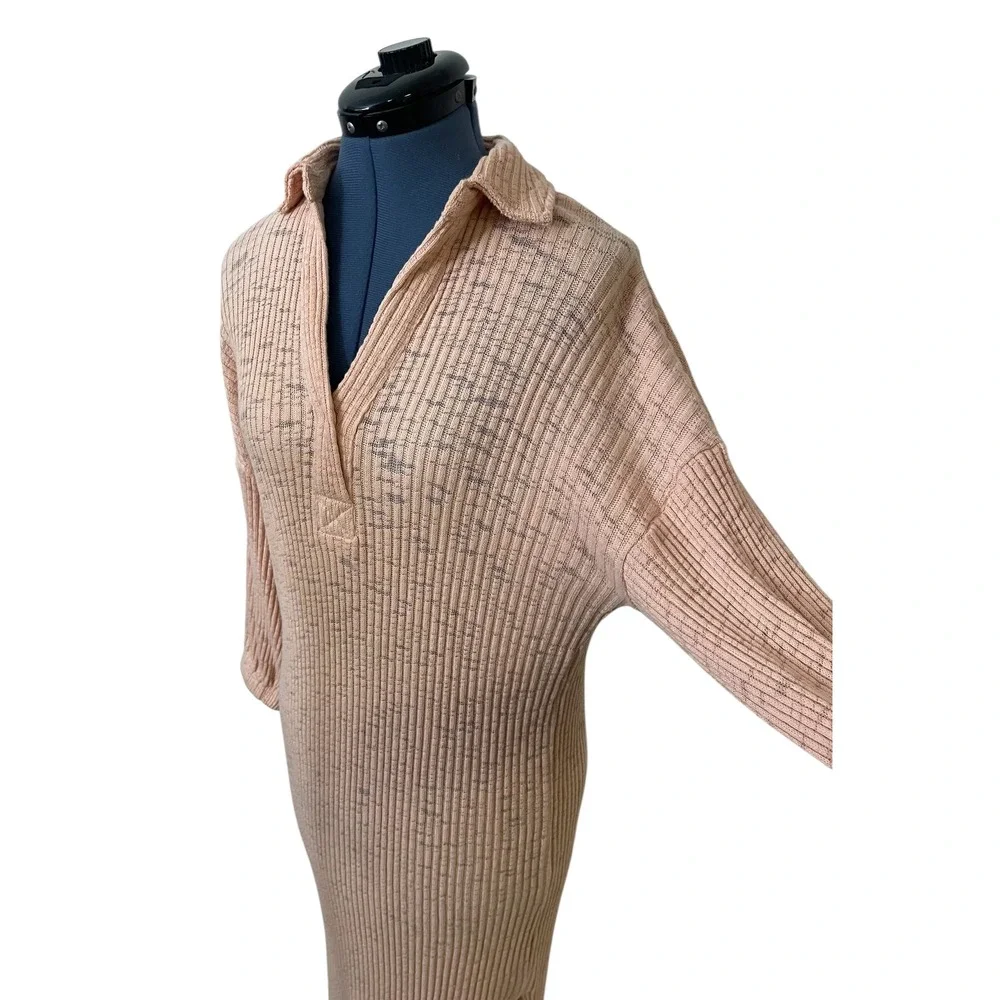 Free People Beach Pacific Maxi Shirt Dress Ribbed Peach Oversized‎ Comfort XS
